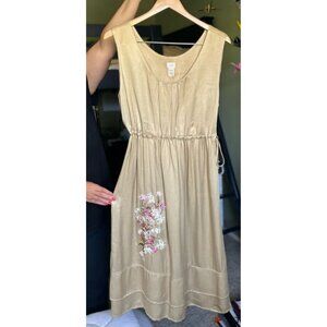J. Jill Gold/Beige Flower Embroidered Tank Dress